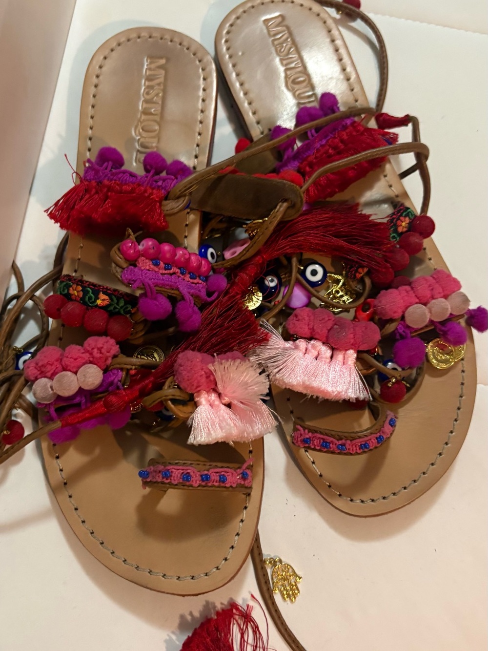Mystique Boutique Pink and Red Boho Embellished Sandals